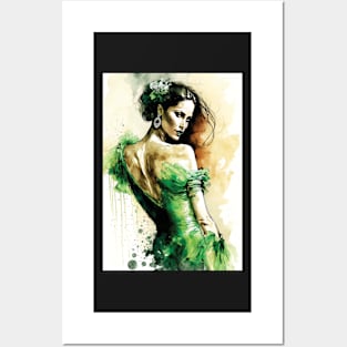 Flamenco Dancer - Watercolor Green Posters and Art